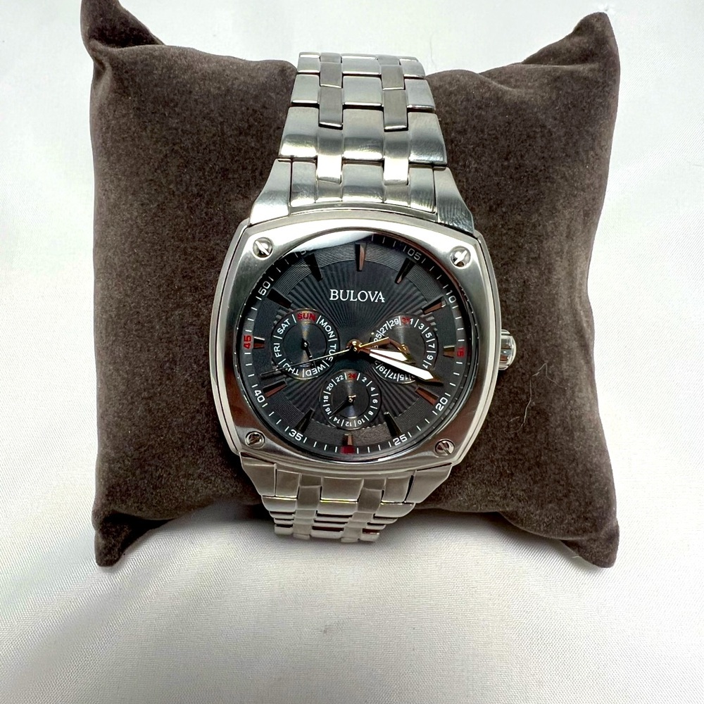 Bulova Men's Watch with Silver Band and Black Dial
